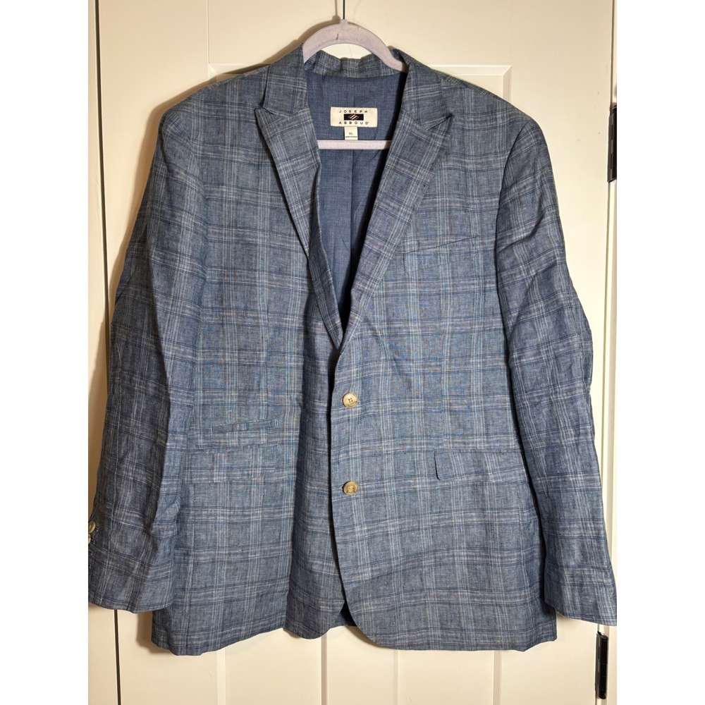 Joseph Abboud‎ Mens XL Blue Plaid Linen Blend Sport Coat Blazer Jacket